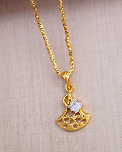 White Stone Pendant with Gold Chain for Girls