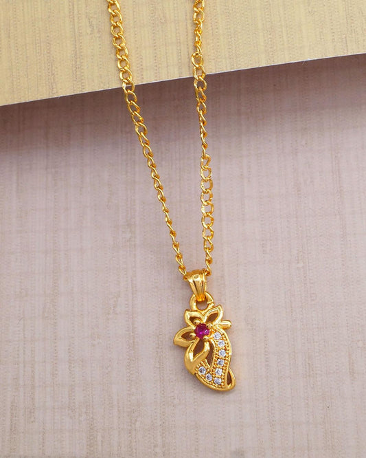 One Gram Gold Pendant Chain For Girls Daiy Use Ruby Stone