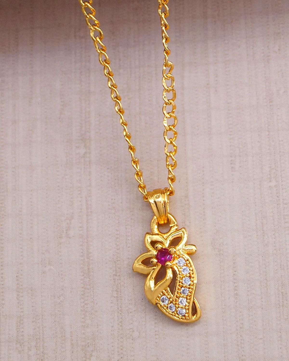 One Gram Gold Pendant Chain For Girls Daiy Use Ruby Stone