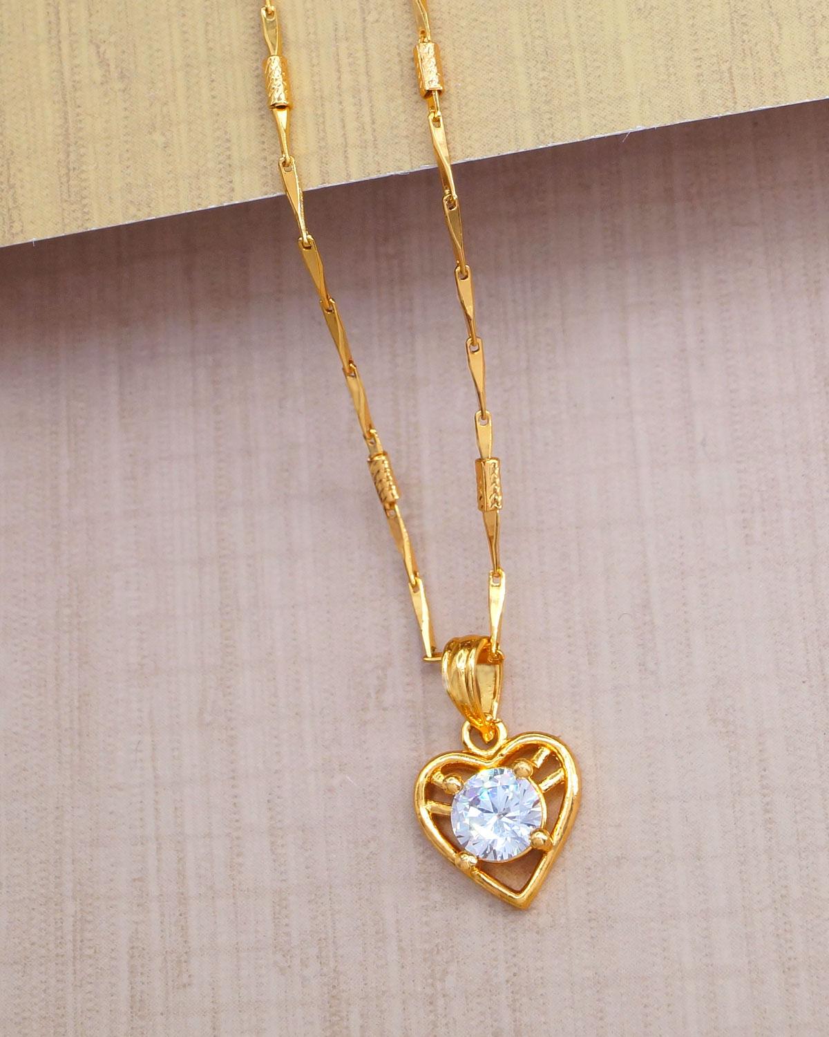 Big White Stone Solitare Diamond Heart Pendant For College Wear