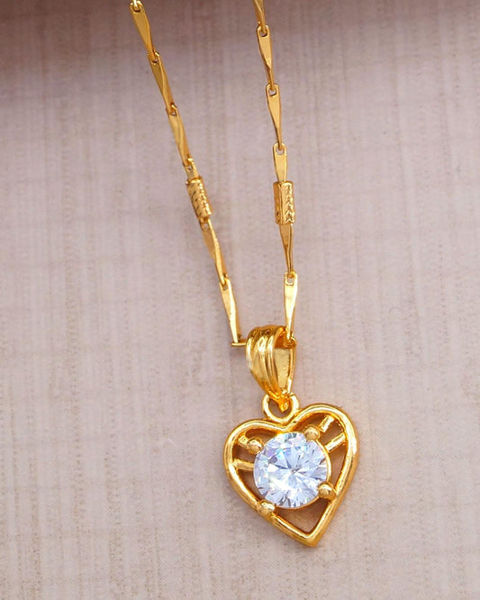 Big White Stone Solitare Diamond Heart Pendant For College Wear