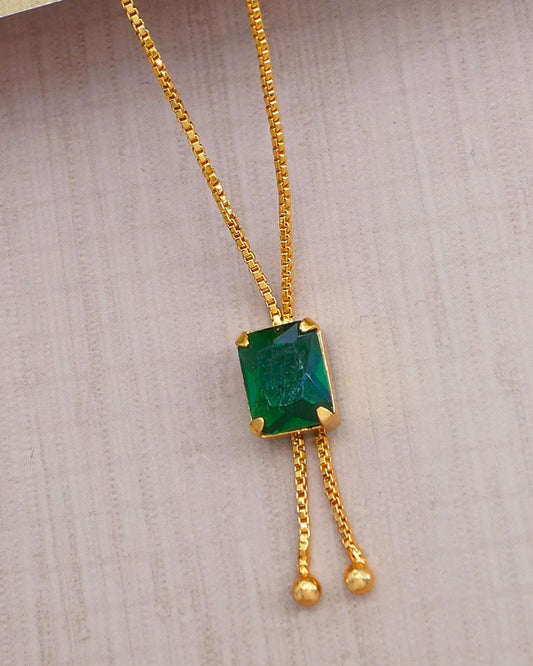 Emerald Stone Gold Plated Pendant Short Chain Designs