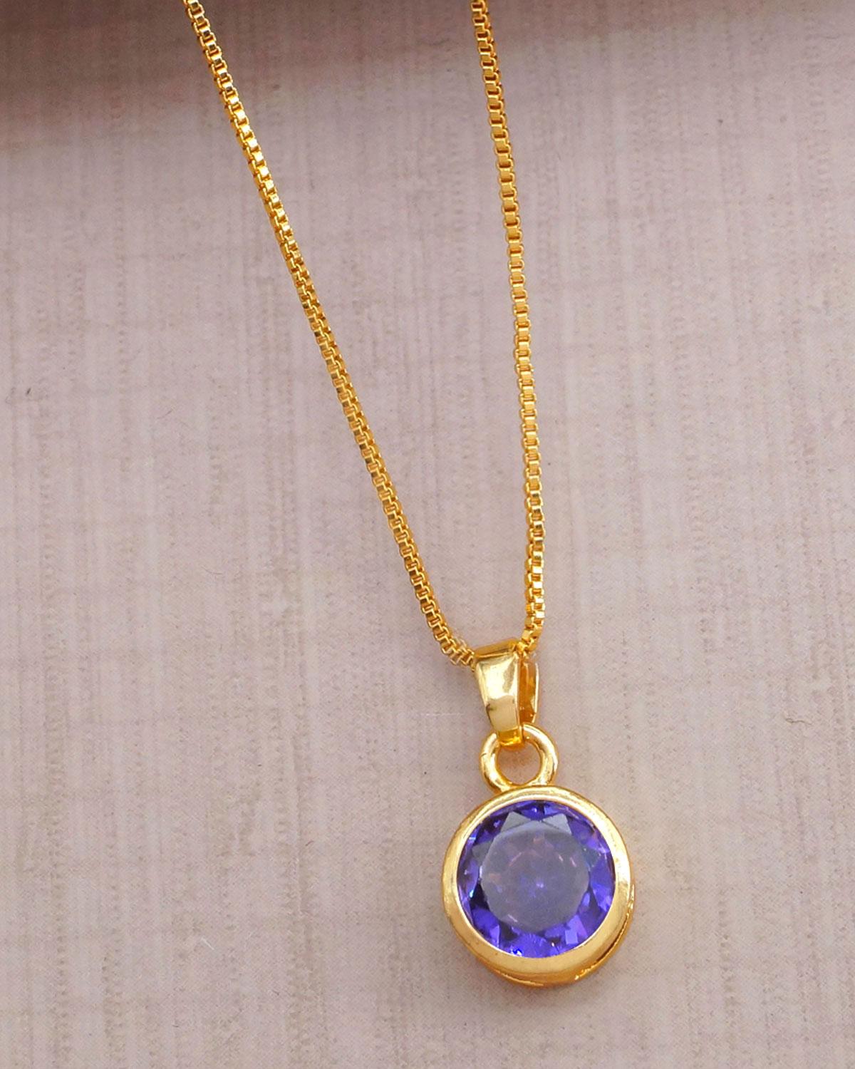 Amethyst Blue Sapphire Pendant With Short Chain