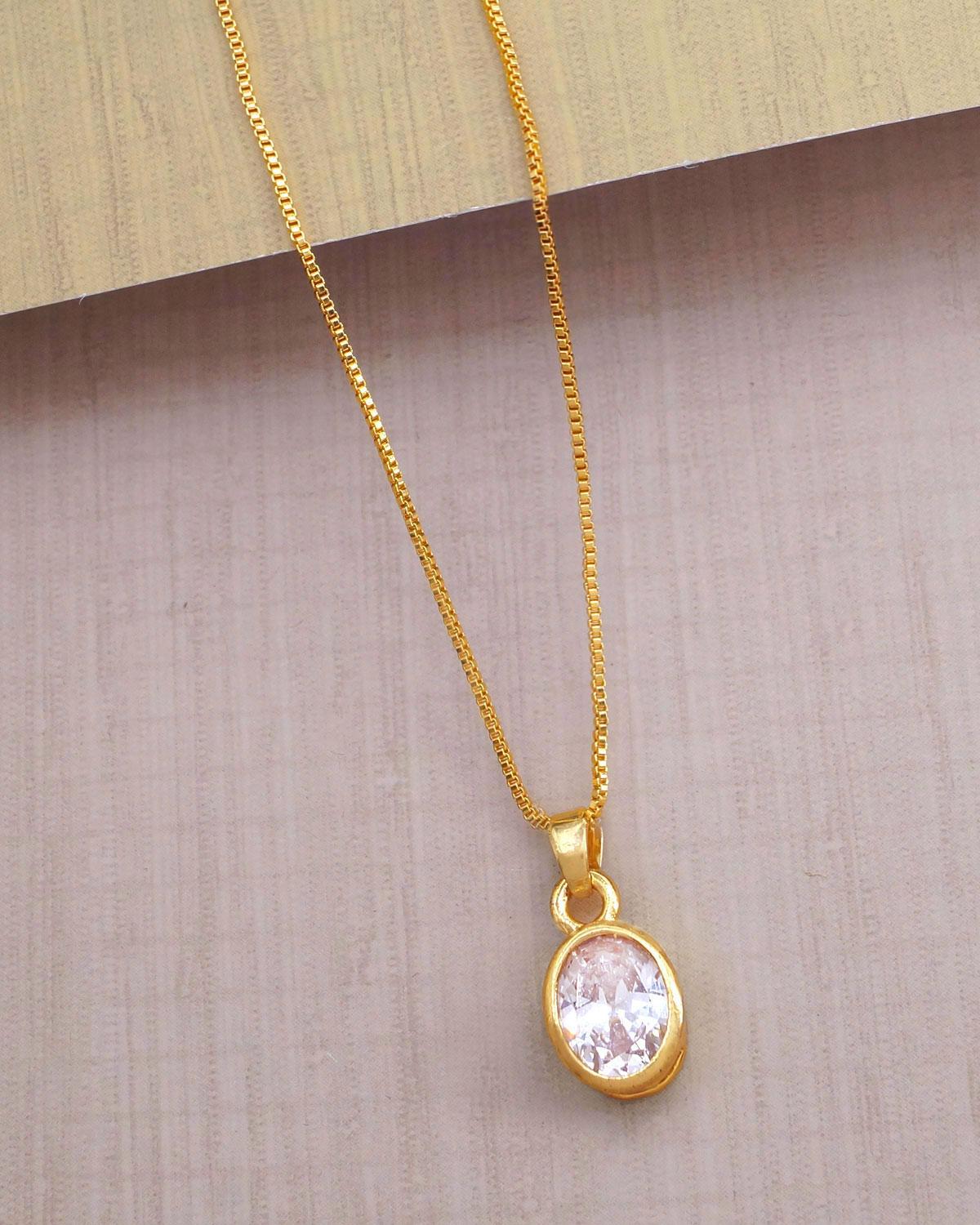 White Oval Stone Pendant 18k Gold Chain Long Life