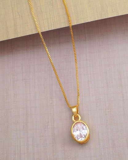 White Oval Stone Pendant 18k Gold Chain Long Life