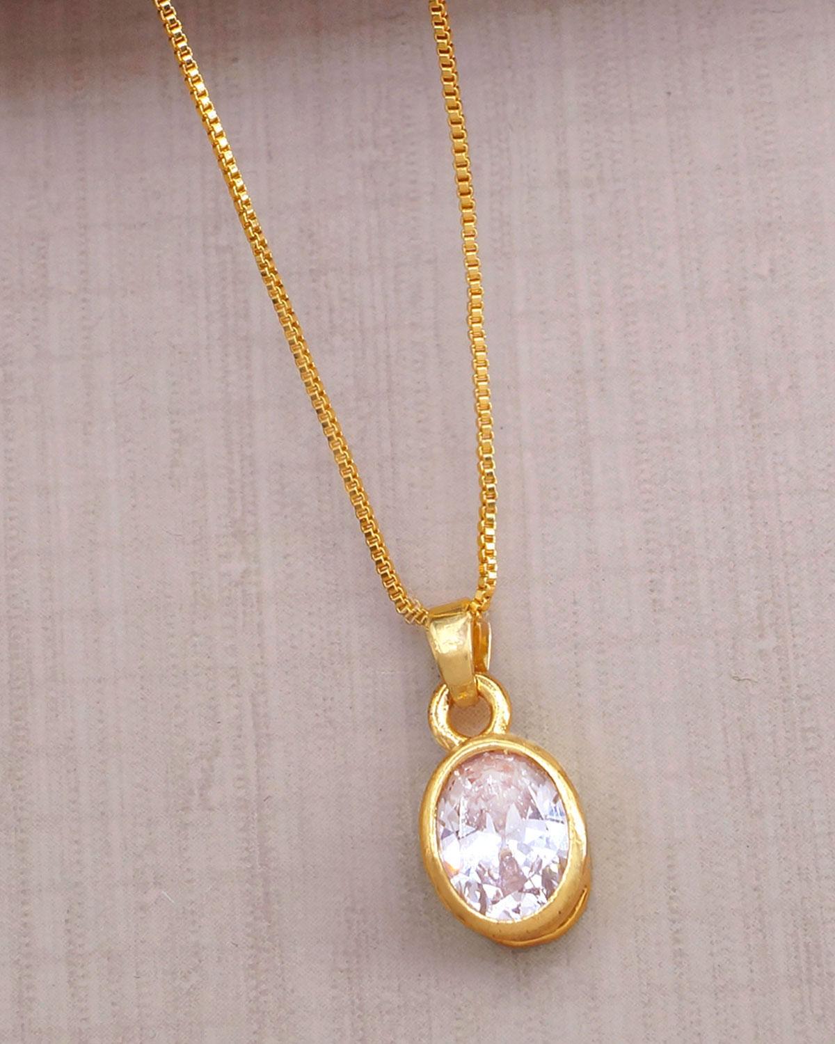 White Oval Stone Pendant 18k Gold Chain Long Life