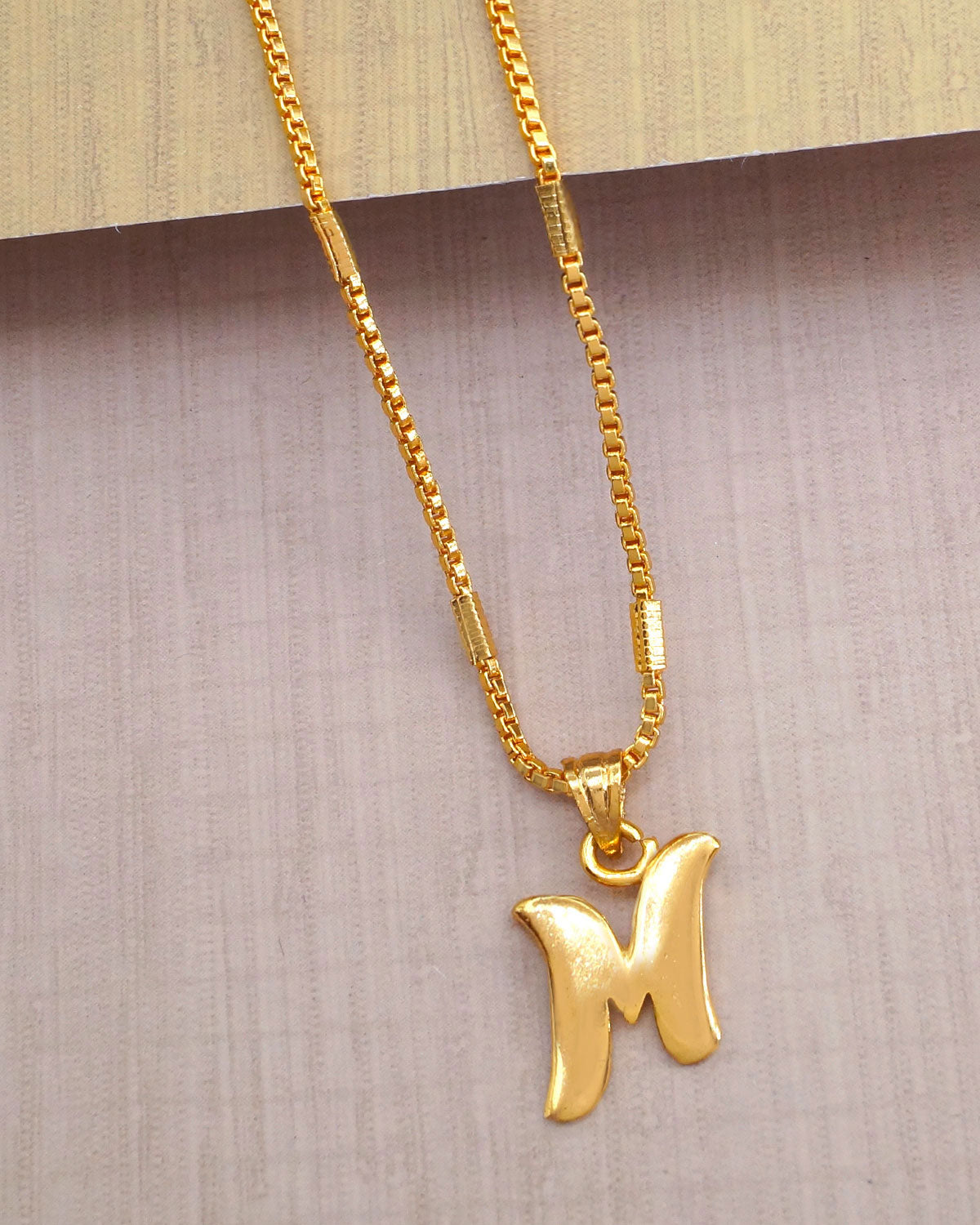 Alphabet M Gold Letter Pendant With Trendy Short Chain
