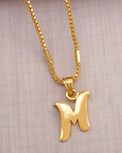 Alphabet M Gold Letter Pendant With Trendy Short Chain